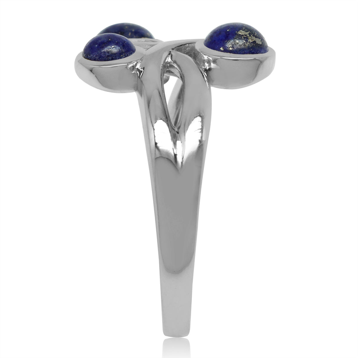 3-Stone Genuine Lapis White Gold Plated 925 Sterling Silver Ribbon Knot/Weave Ring silvershake