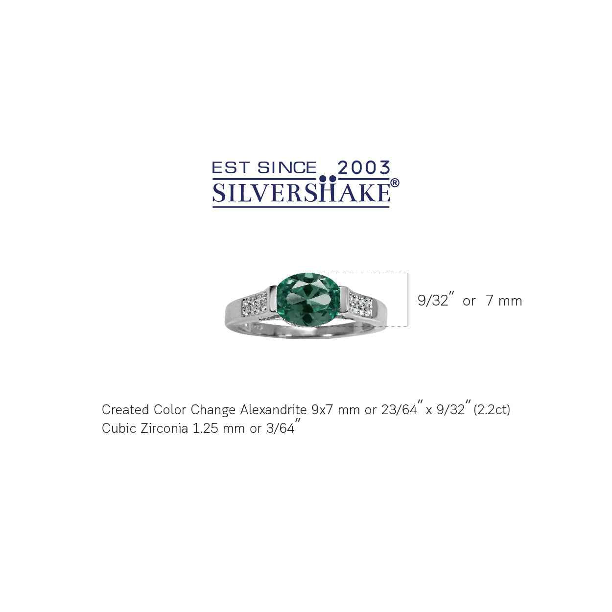 Oval Shape Simulated Color Change Alexandrite and White Cubic Zirconia 925 Sterling Silver Ring