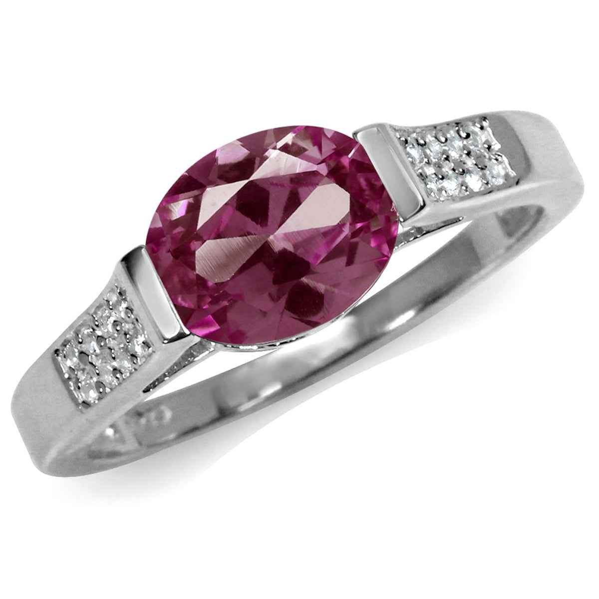 Oval Shape Simulated Color Change Alexandrite and White Cubic Zirconia 925 Sterling Silver Ring