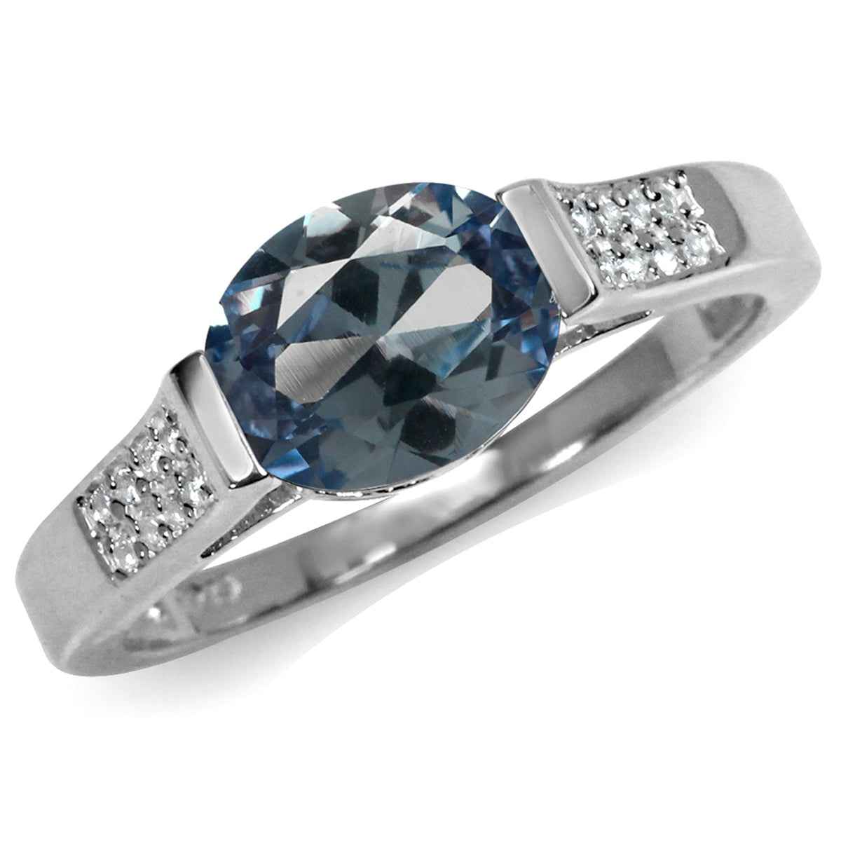 Oval Shape Simulated Color Change Alexandrite and White Cubic Zirconia 925 Sterling Silver Ring