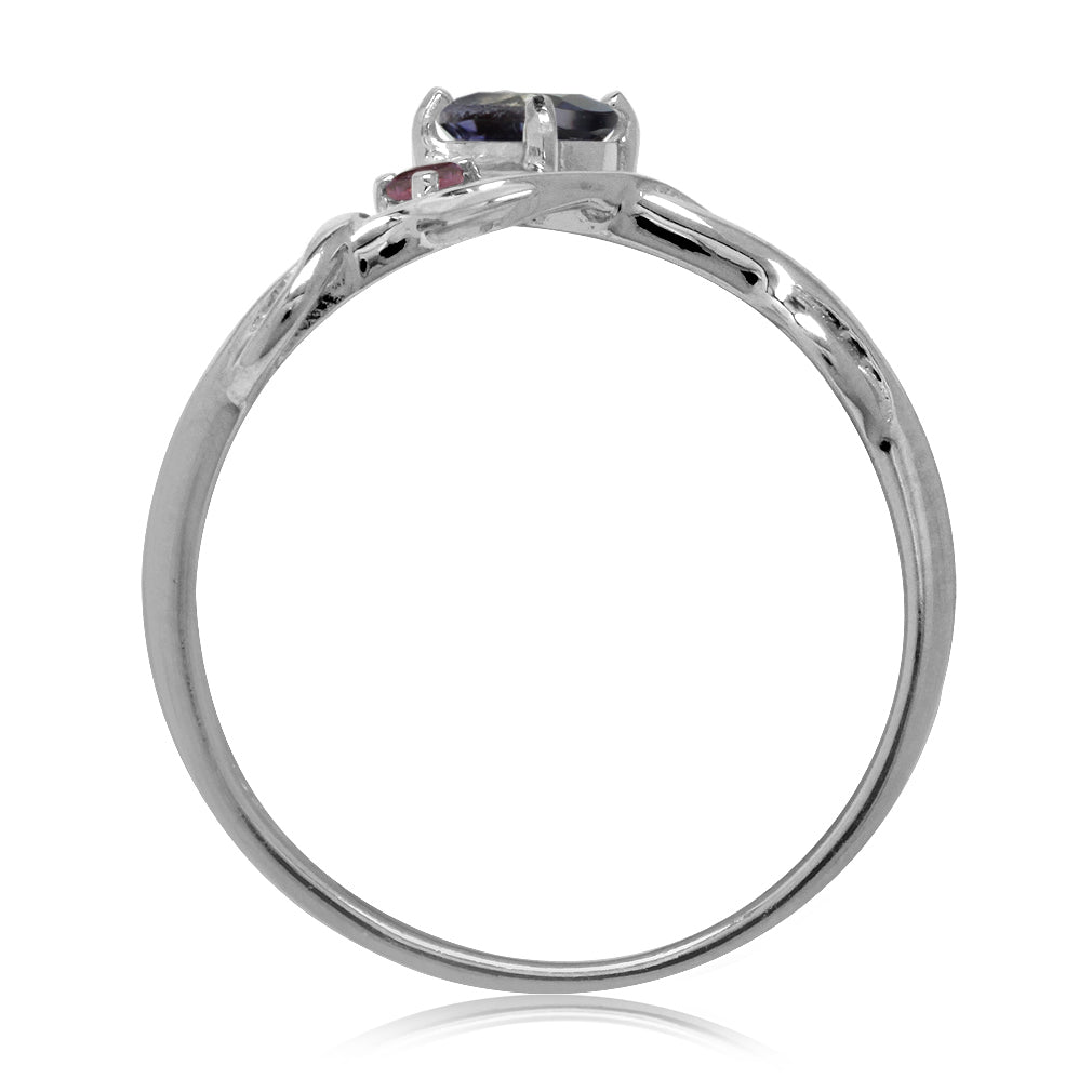 Petite Natural Iolite and Rhodolite Garnet White Gold Plated 925 Sterling Silver Vine Leaf Ring - Silvershake-store