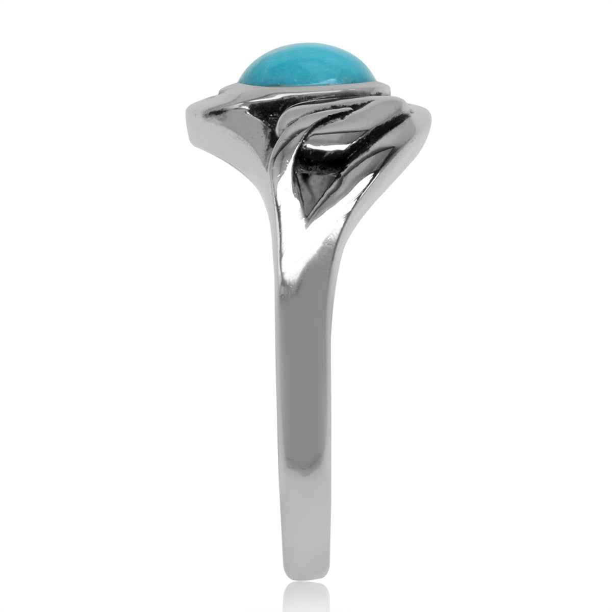 6MM Genuine Round Shape American Turquoise 925 Sterling Silver Leaf Vintage Inspired Ring