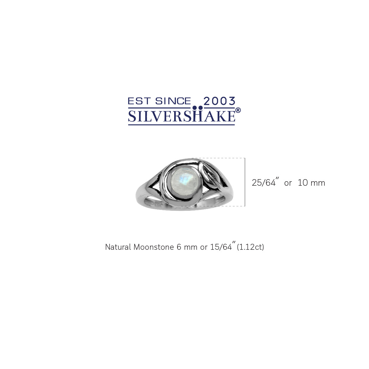 6MM Natural Round Shape Moonstone 925 Sterling Silver Leaf Vintage Inspired Ring
