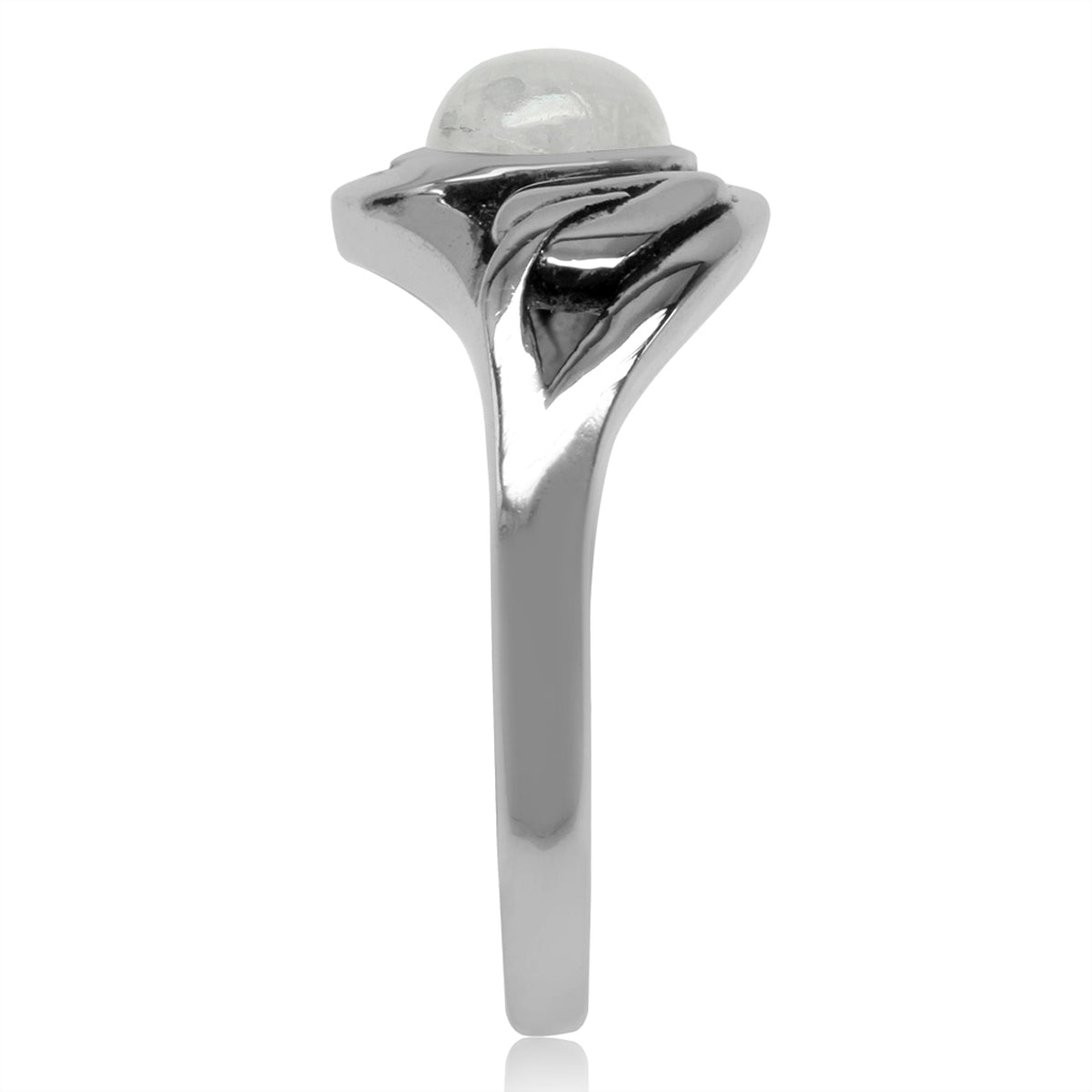 6MM Natural Round Shape Moonstone 925 Sterling Silver Leaf Vintage Inspired Ring