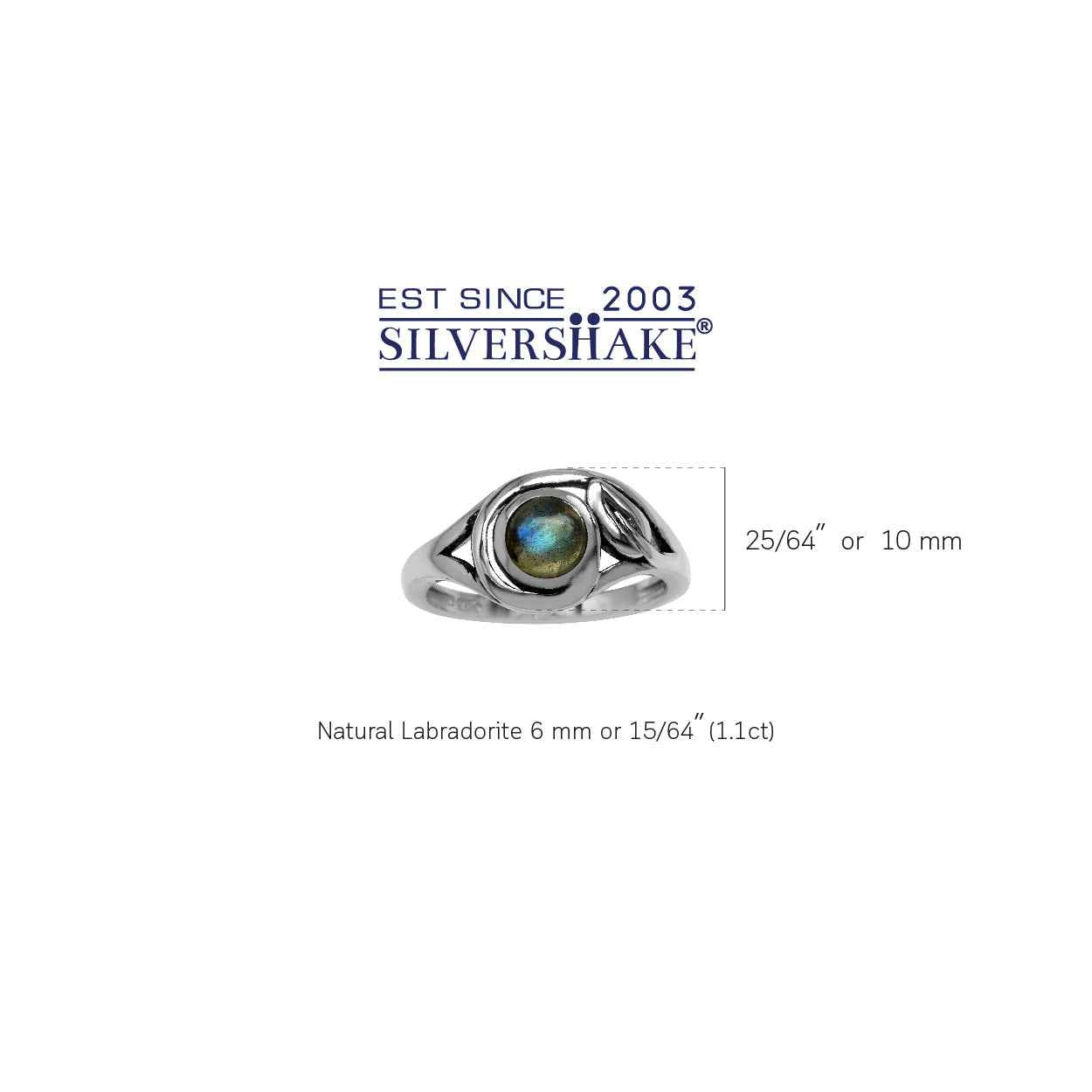 6MM Round Shape Labradorite 925 Sterling Silver Leaf Vintage Inspired Ring