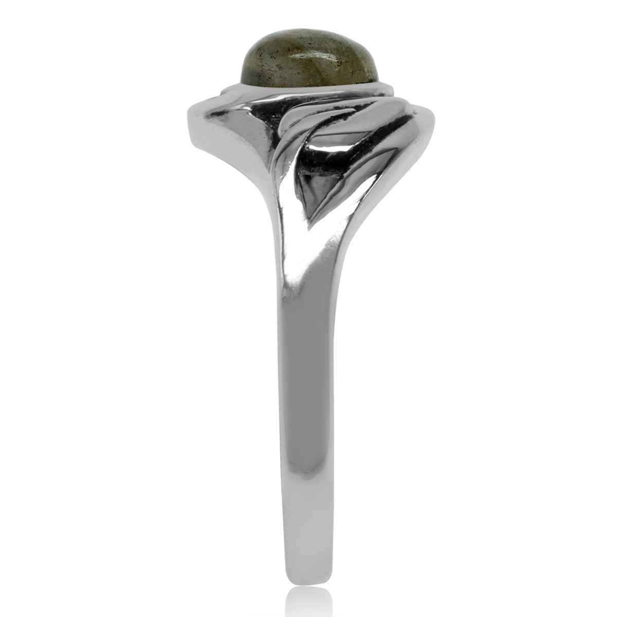 6MM Round Shape Labradorite 925 Sterling Silver Leaf Vintage Inspired Ring
