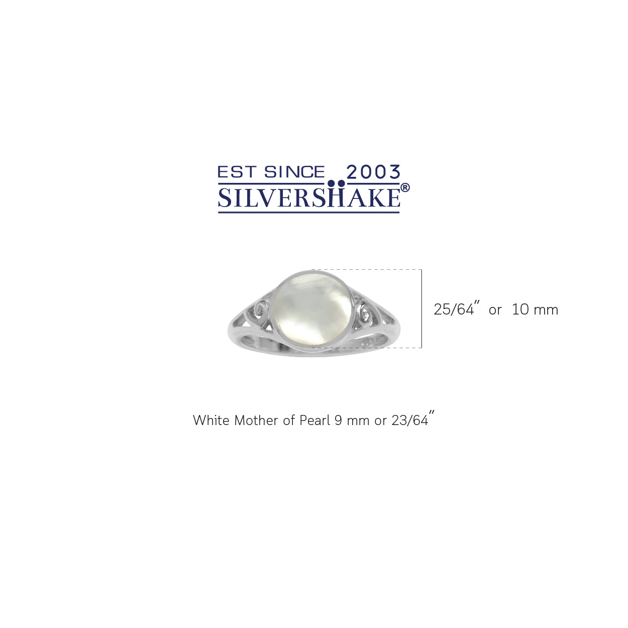 9MM Round Shape Mother of Pearl Shell Inlay White Gold Plated 925 Sterling Silver Scroll / Filigree Swirl Solitaire Ring Jewelry for Women - Silvershake-store