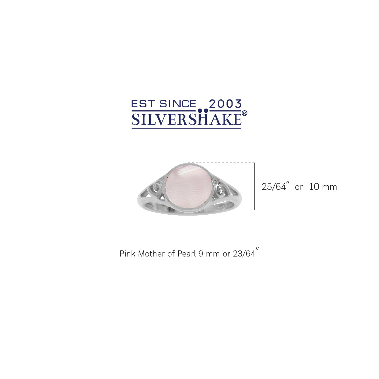 9MM Round Shape Pink Mother of Pearl Shell Inlay White Gold Plated 925 Sterling Silver Scroll / Filigree Swirl Solitaire Ring Jewelry for Women - Silvershake-store