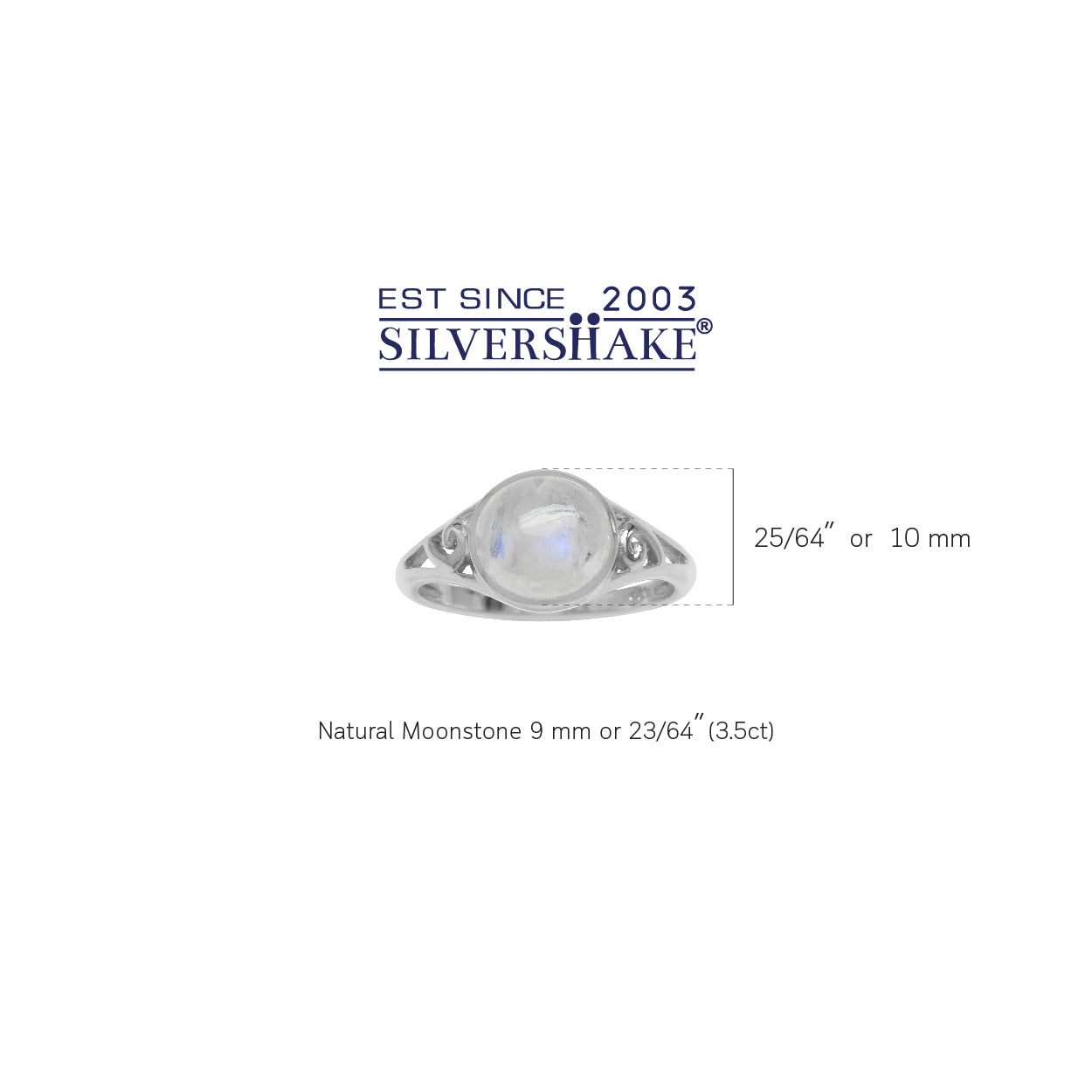 9mm Natural Round Shape Moonstone White Gold Plated 925 Sterling Silver Filigree Swirl Ring - Silvershake-store