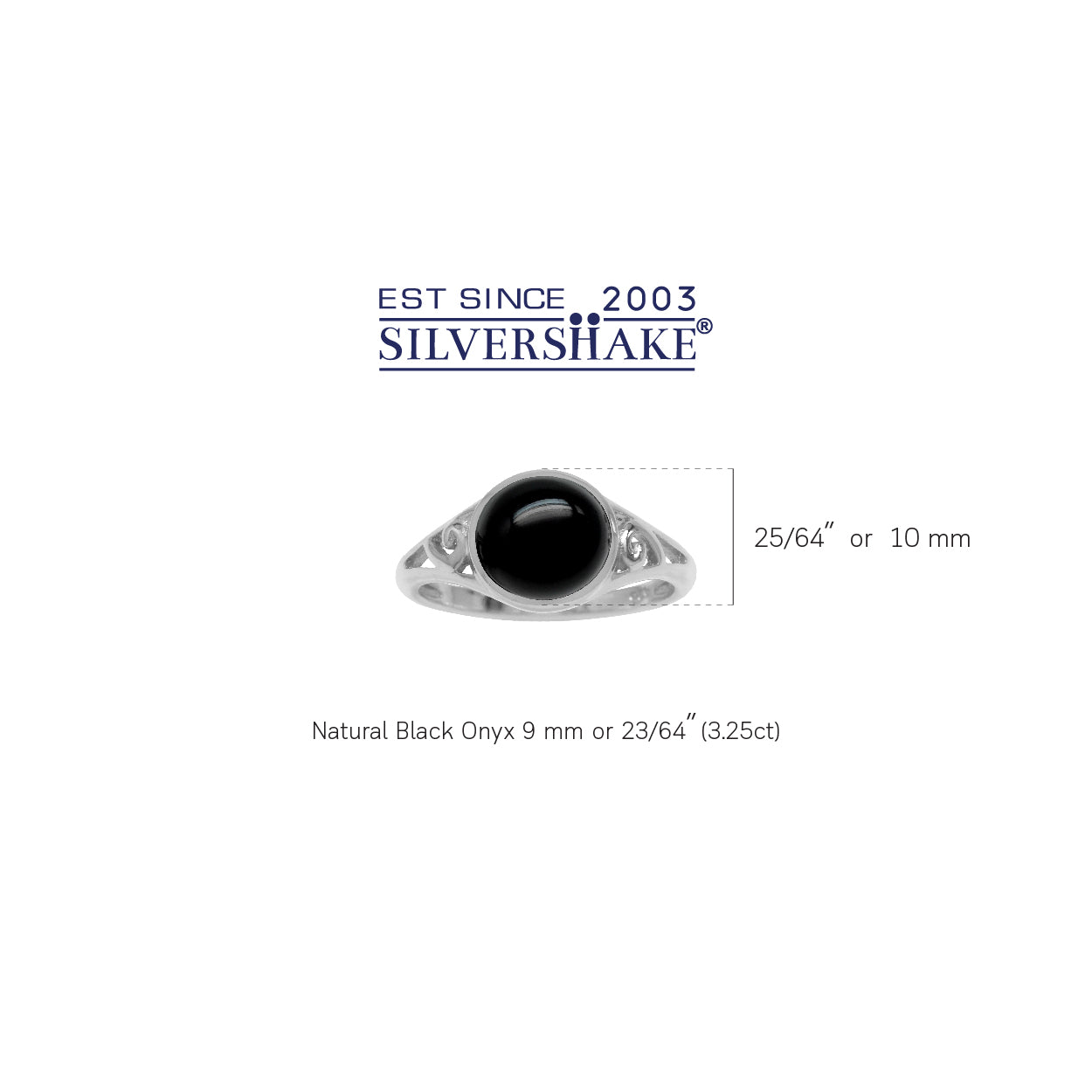 9mm Genuine Round Shape Black Onyx White Gold Plated 925 Sterling Silver Filigree Swirl Ring - Silvershake-store