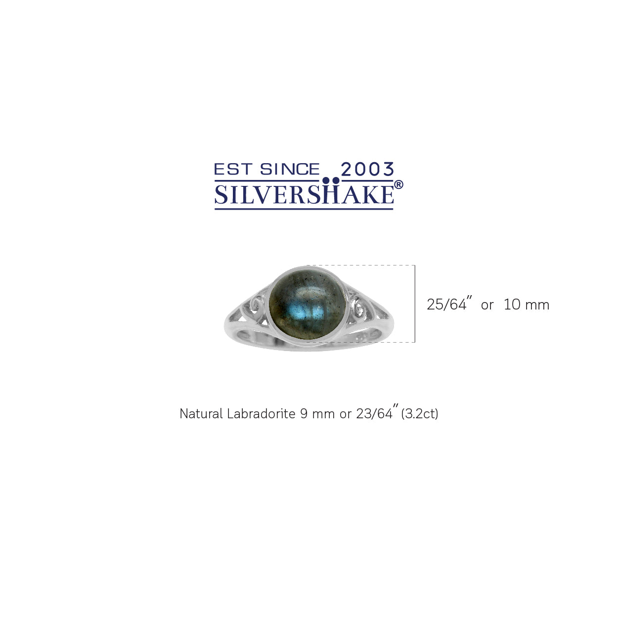 9mm Round Shape Labradorite White Gold Plated 925 Sterling Silver Filigree Swirl Ring - Silvershake-store