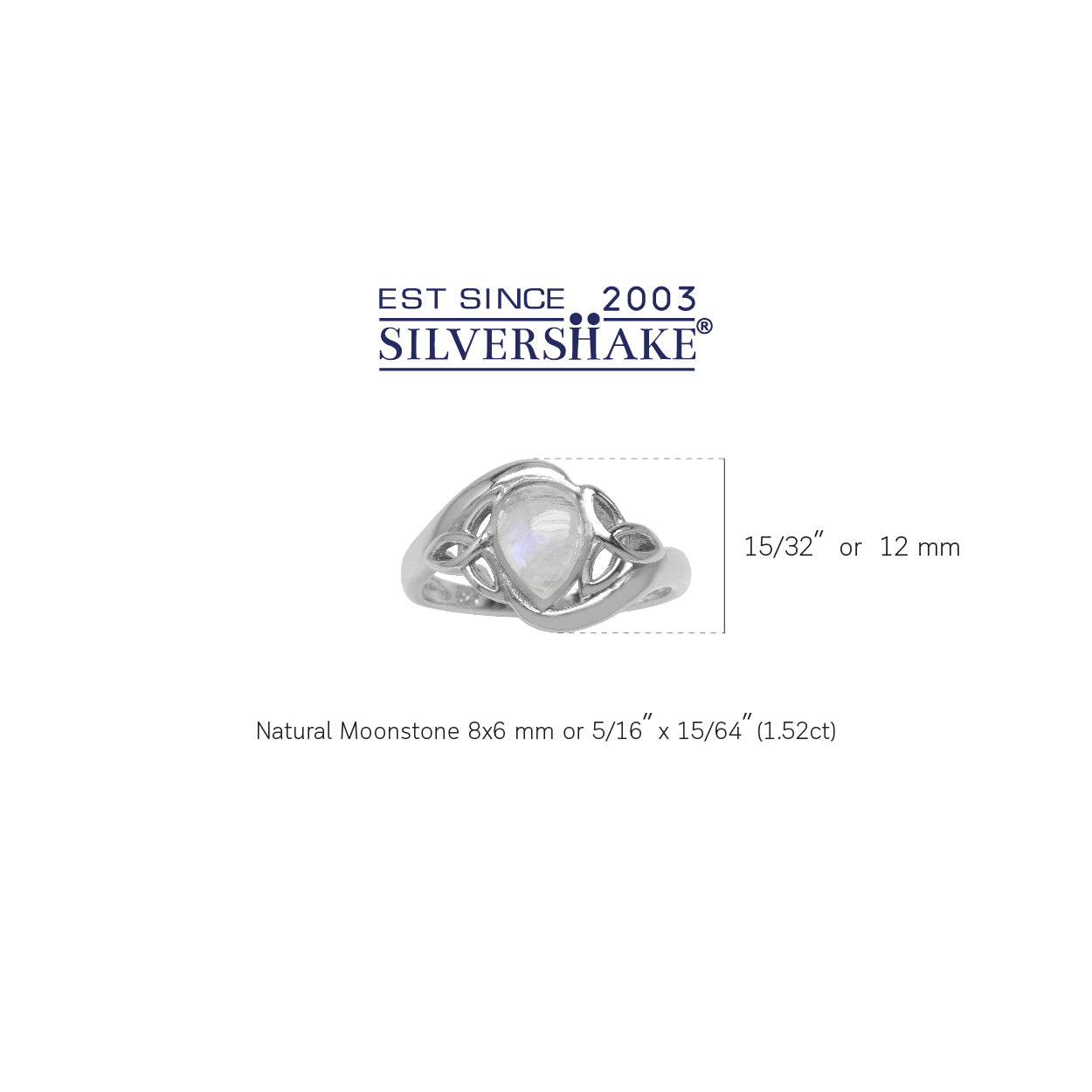 Natural Pear Shape Moonstone White Gold Plated 925 Sterling Silver Triquetra Celtic Knot Ring - Silvershake-store