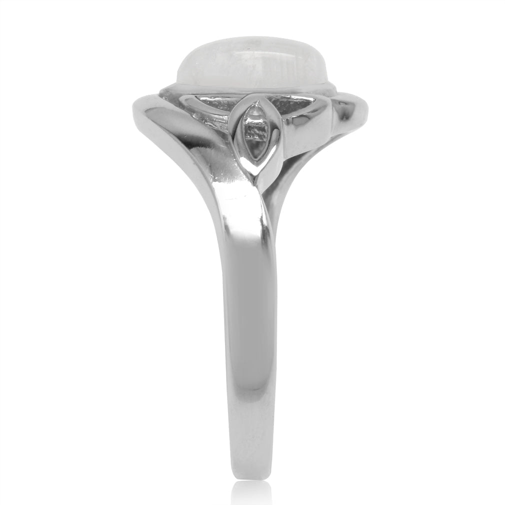 Natural Pear Shape Moonstone White Gold Plated 925 Sterling Silver Triquetra Celtic Knot Ring - Silvershake-store