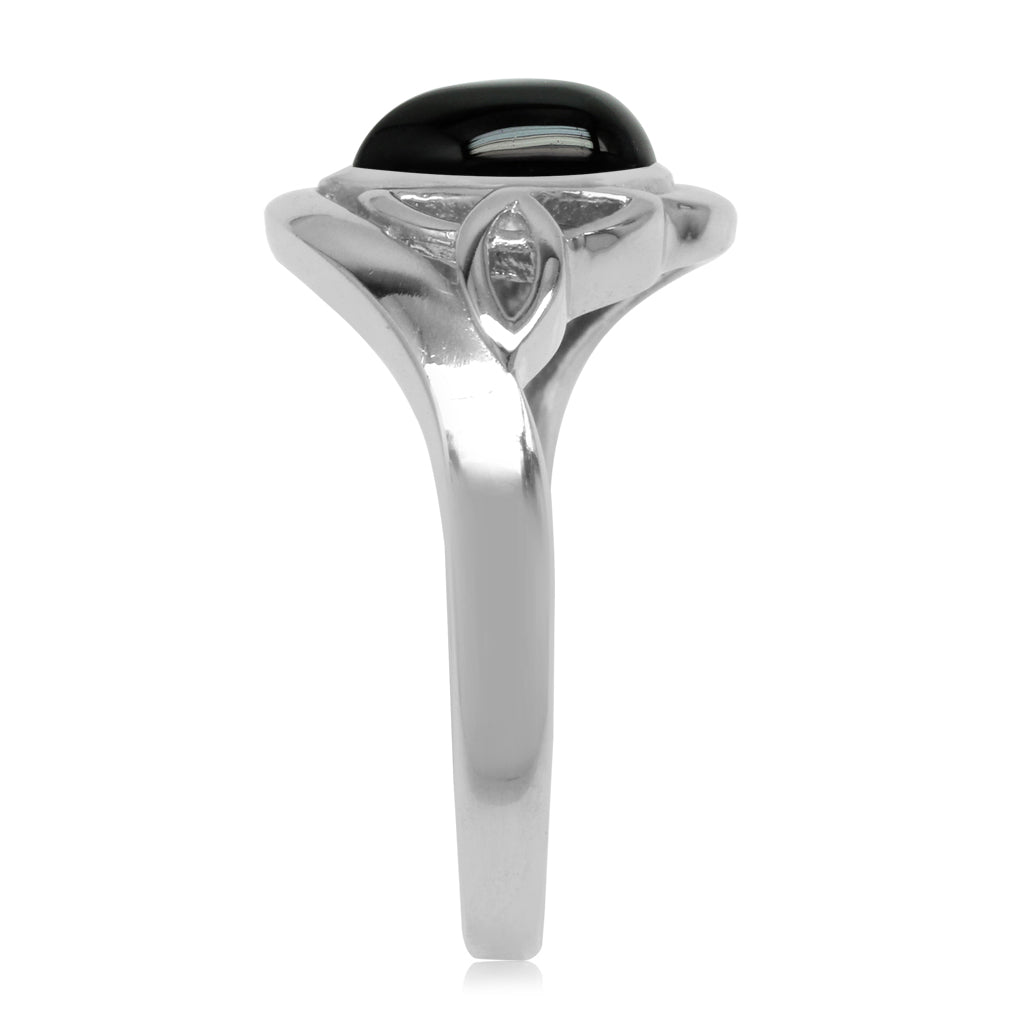 Genuine Pear Shape Black Onyx White Gold Plated 925 Sterling Silver Triquetra Celtic Knot Ring - Silvershake-store
