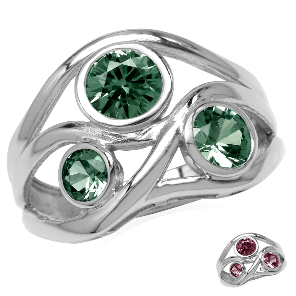 3 Stone Simulated Color Change Alexandrite White Gold Plated 925 Sterling Silver Ribbon Weave Ring - Silvershake-store