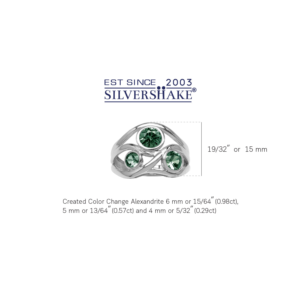 3 Stone Simulated Color Change Alexandrite White Gold Plated 925 Sterling Silver Ribbon Weave Ring - Silvershake-store