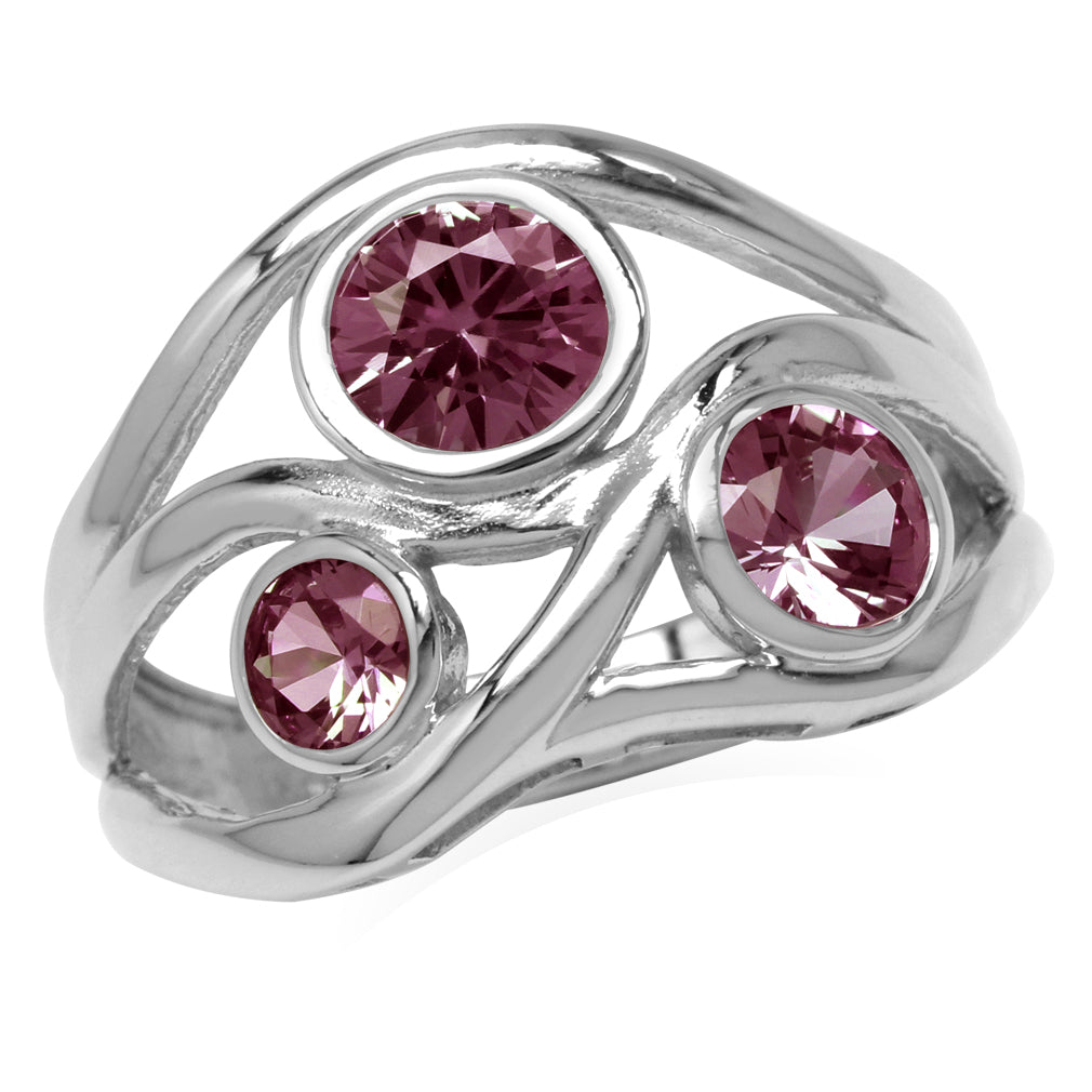 3 Stone Simulated Color Change Alexandrite White Gold Plated 925 Sterling Silver Ribbon Weave Ring - Silvershake-store