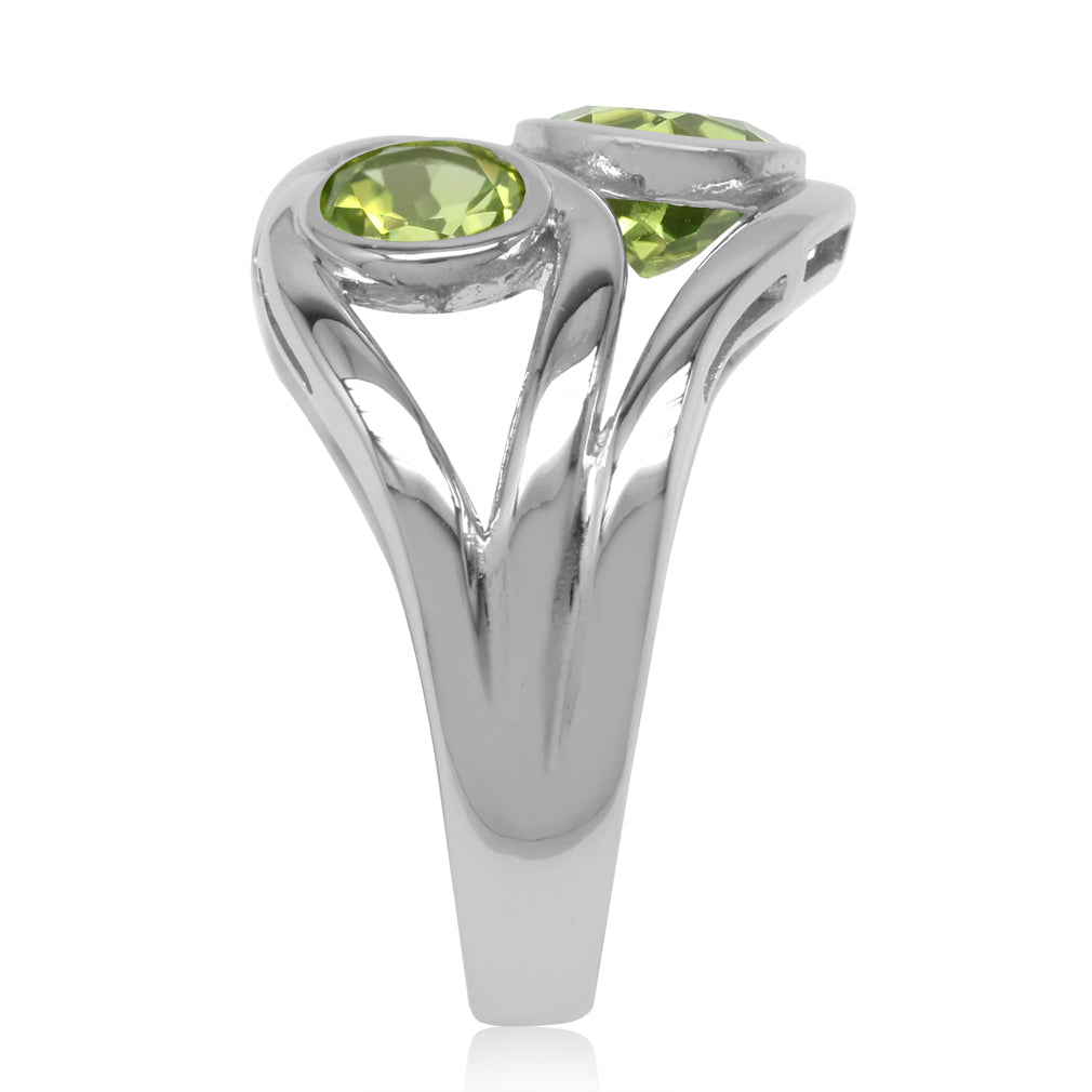 1.79ct. 3 Stone Natural Peridot White Gold Plated 925 Sterling Silver Ribbon Weave Ring - Silvershake-store