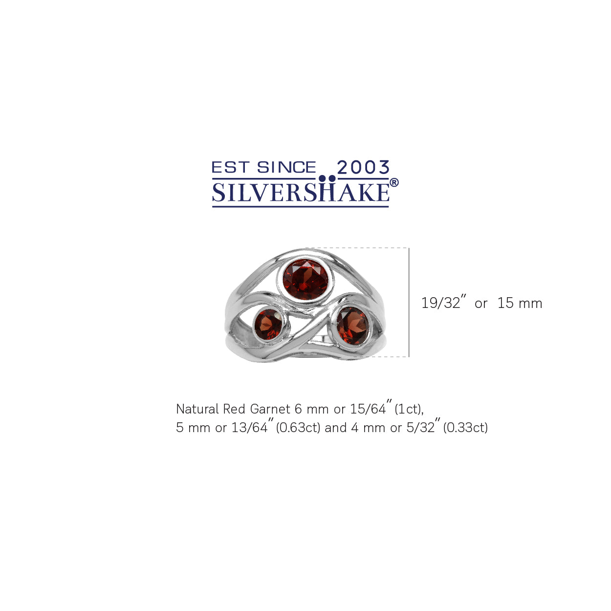 1.96ct. 3 Stone Natural Garnet White Gold Plated 925 Sterling Silver Ribbon Weave Ring - Silvershake-store