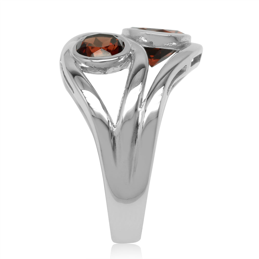 1.96ct. 3 Stone Natural Garnet White Gold Plated 925 Sterling Silver Ribbon Weave Ring - Silvershake-store