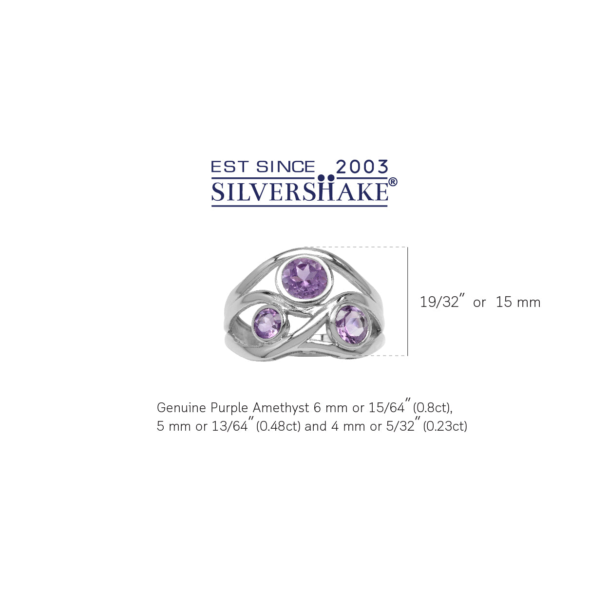 1.51ct. 3 Stone Natural Amethyst White Gold Plated 925 Sterling Silver Ribbon Weave Ring - Silvershake-store