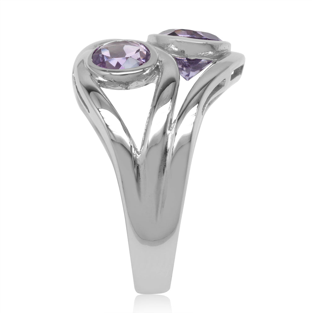 1.51ct. 3 Stone Natural Amethyst White Gold Plated 925 Sterling Silver Ribbon Weave Ring - Silvershake-store