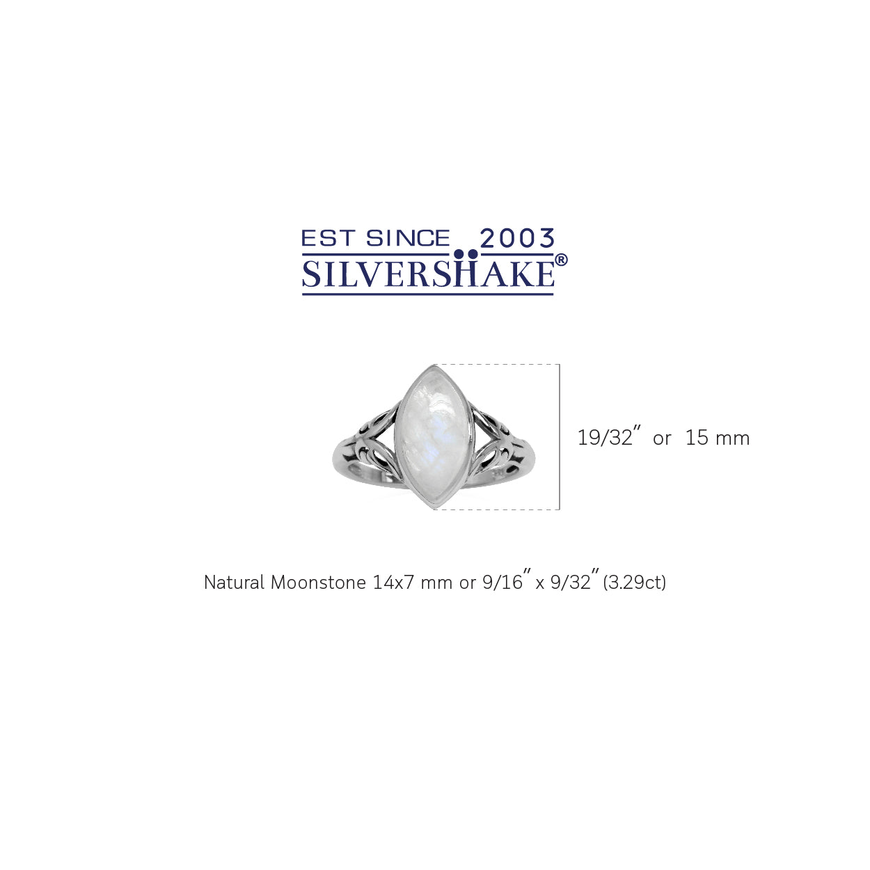 14X7mm Natural Marquise Shape Moonstone 925 Sterling Silver Filigree Solitaire Ring - Silvershake-store