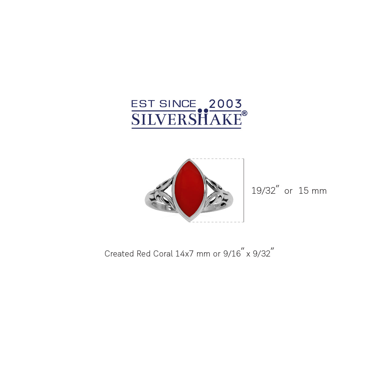 14X7mm Created Marquise Shape Red Coral 925 Sterling Silver Filigree Solitaire Ring - Silvershake-store