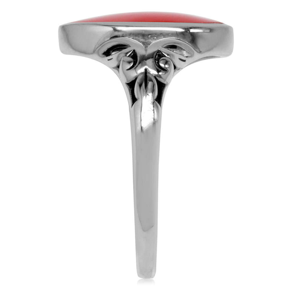 14X7mm Created Marquise Shape Red Coral 925 Sterling Silver Filigree Solitaire Ring - Silvershake-store