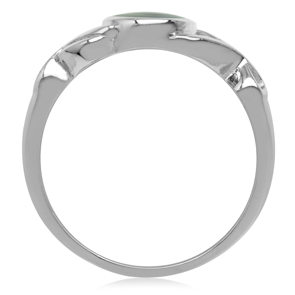 7mm Round Shape Abalone Paua Shell White Gold Plated 925 Sterling Silver Casual Solitaire Ring - Silvershake-store