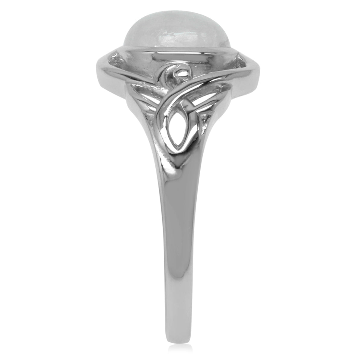 8MM Natural Round Shape Moonstone White Gold Plated 925 Sterling Silver Celtic Knot Solitaire Ring