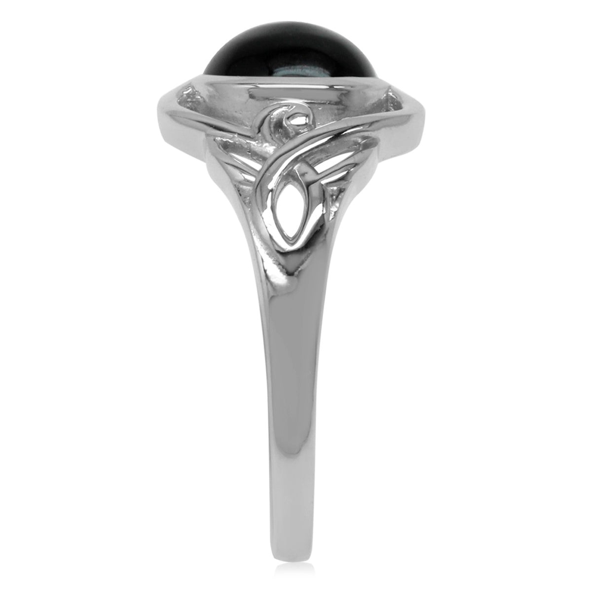 8MM Genuine Round Shape Black Onyx White Gold Plated 925 Sterling Silver Celtic Knot Solitaire Ring