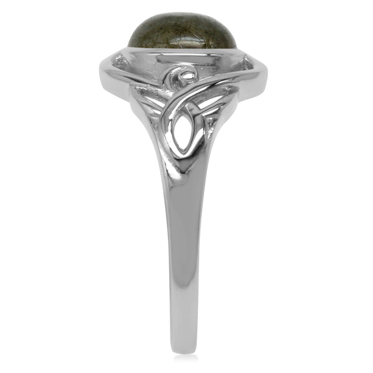 8MM Round Shape Labradorite White Gold Plated 925 Sterling Silver Celtic Knot Solitaire Ring