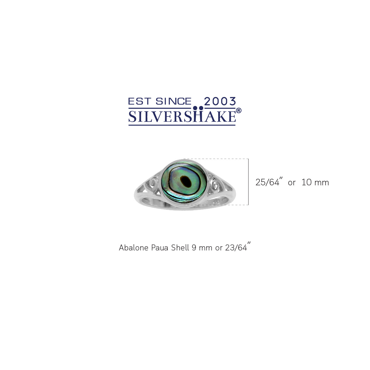 9mm Round Shape Abalone Paua Shell Inlay White Gold Plated 925 Sterling Silver Filigree Swirl Ring - Silvershake-store