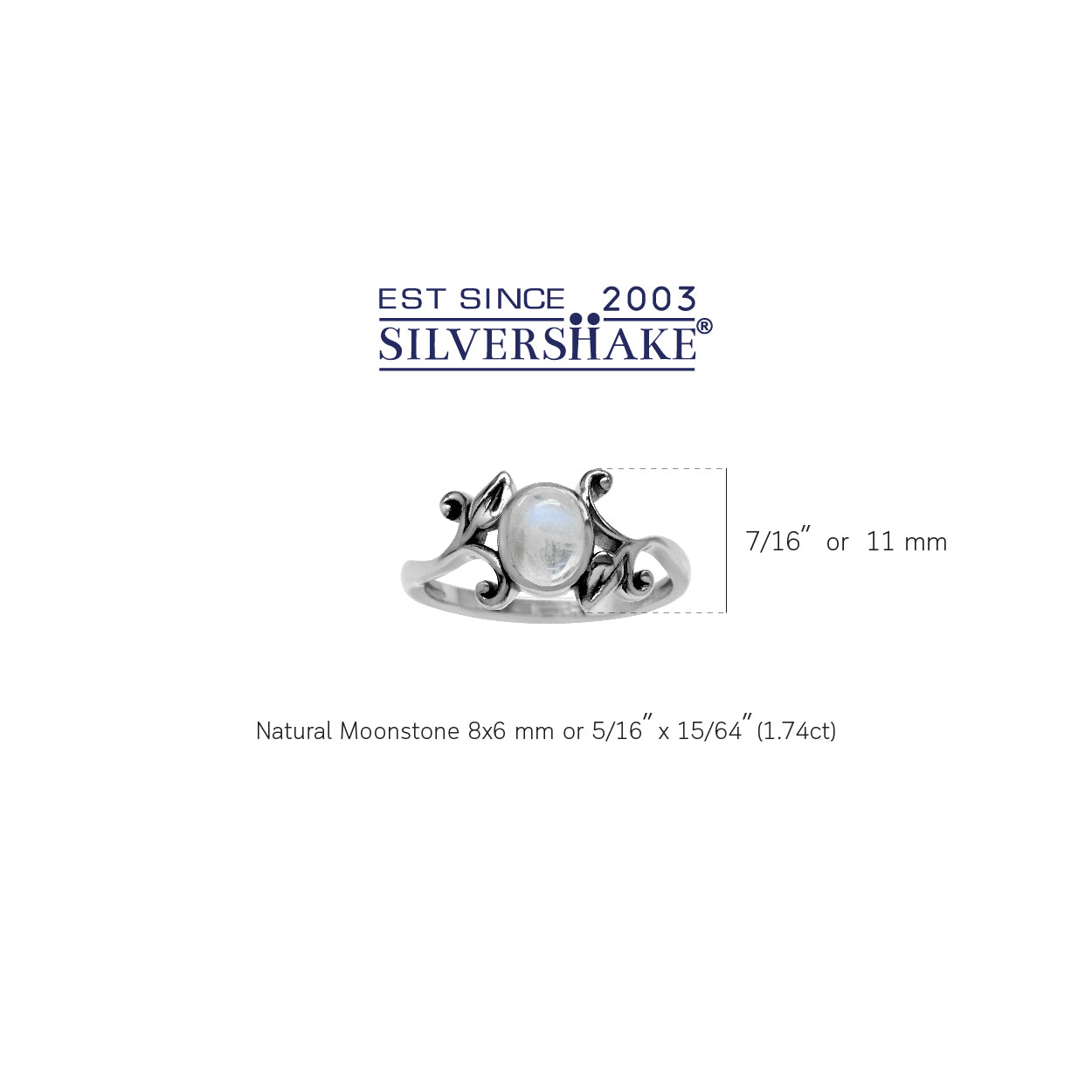 8x6MM Natural Oval Shape Moonstone 925 Sterling Silver Leaf Vintage Inspired Ring