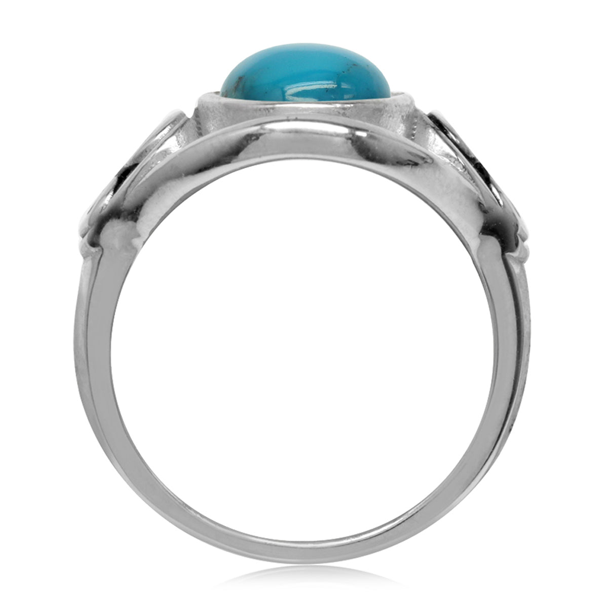 10x8MM Genuine Oval Shape American Turquoise 925 Sterling Silver Swirl & Spiral Solitaire Ring silvershake