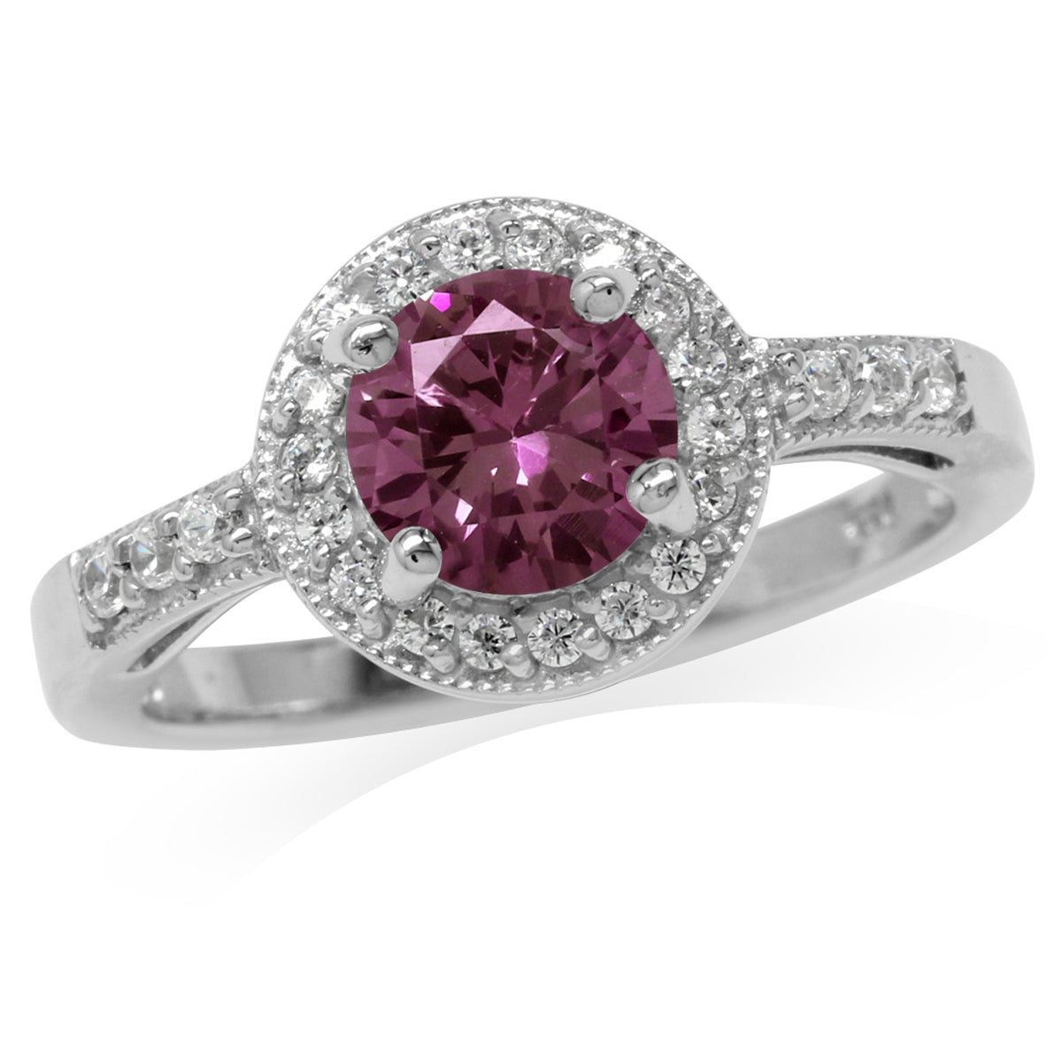 7MM Round Shape Simulated Color Change Alexandrite 925 Sterling Silver Halo Engagement Ring