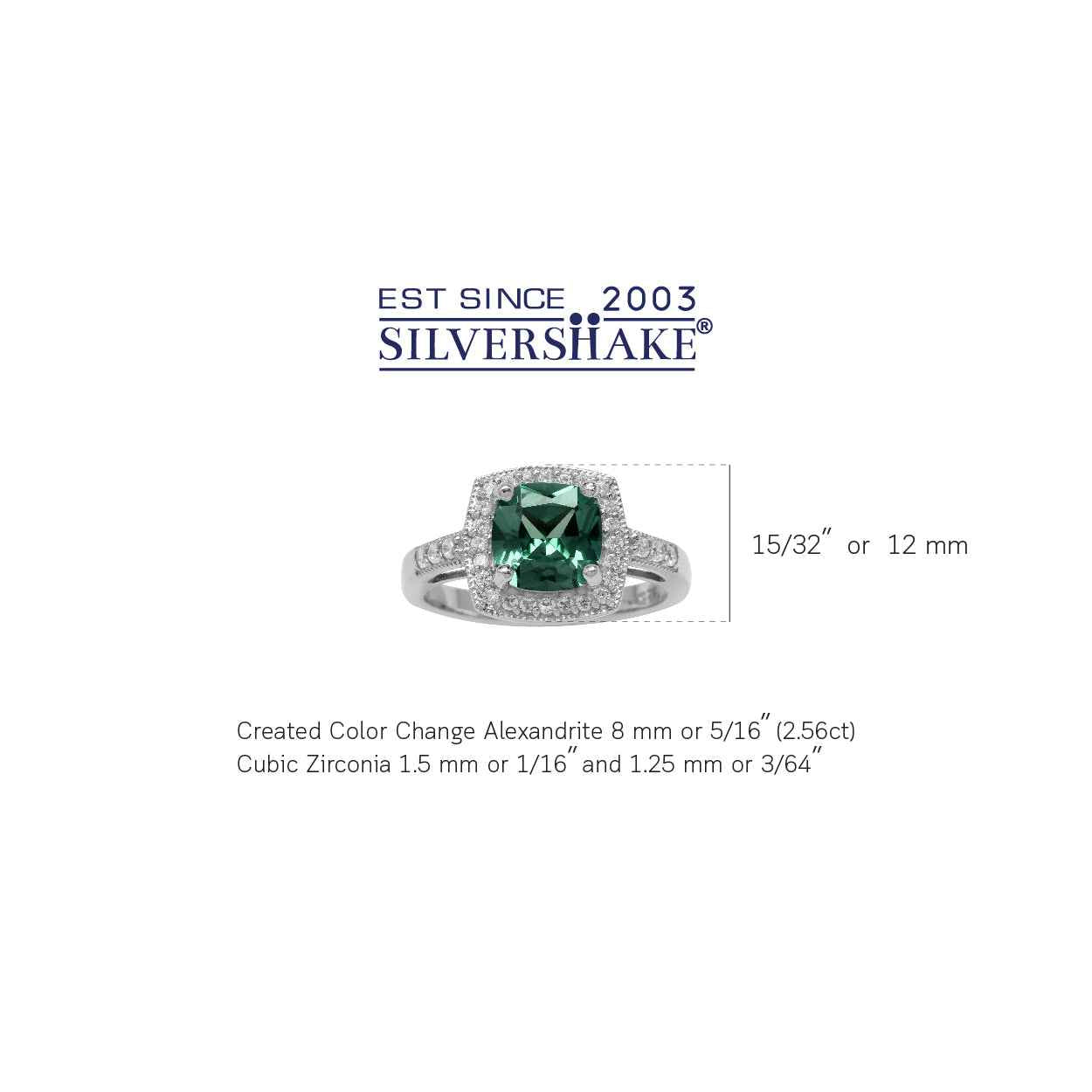 8mm Cushion Shape Created Color Change Alexandrite 925 Sterling Silver Halo Engagement Ring