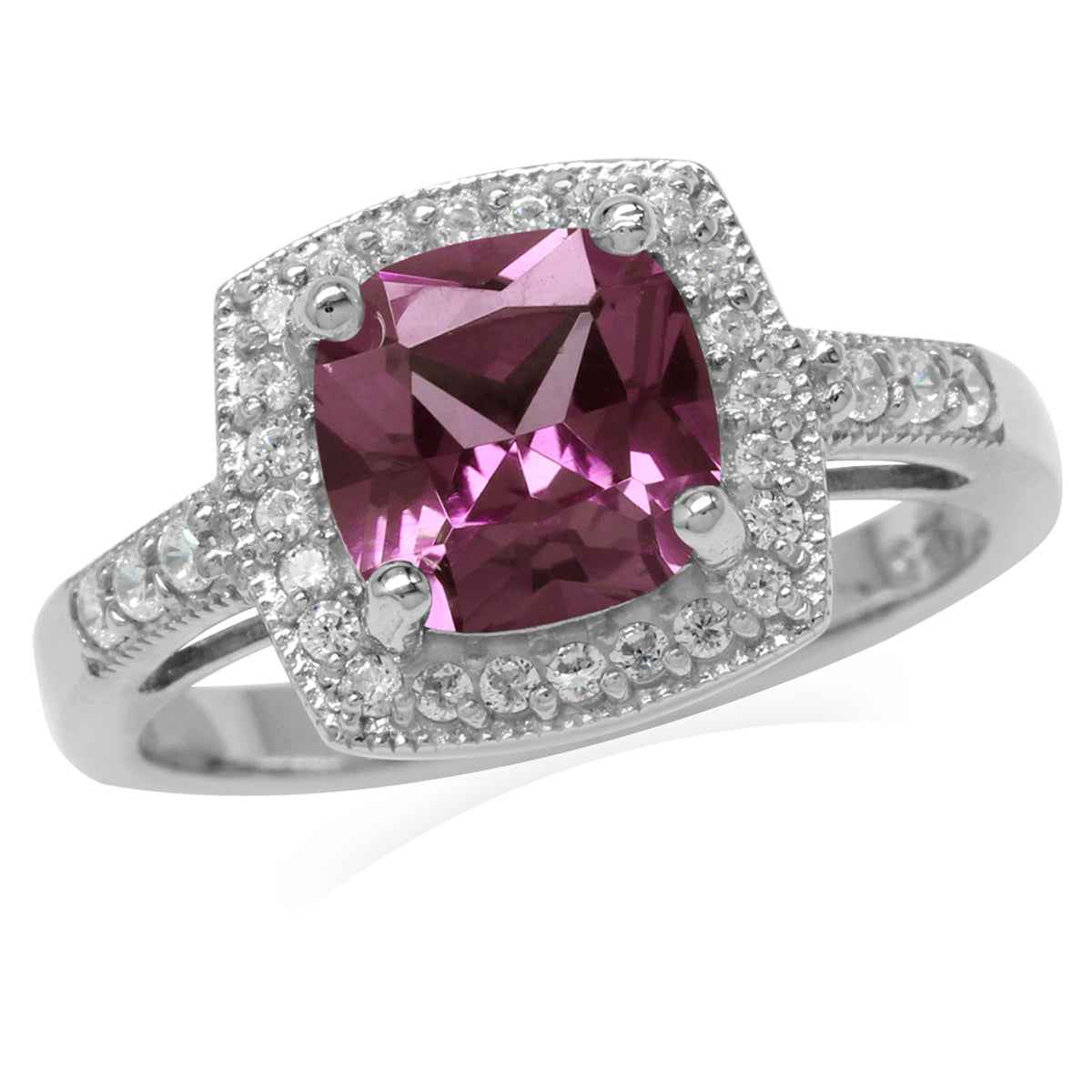 8mm Cushion Shape Created Color Change Alexandrite 925 Sterling Silver Halo Engagement Ring