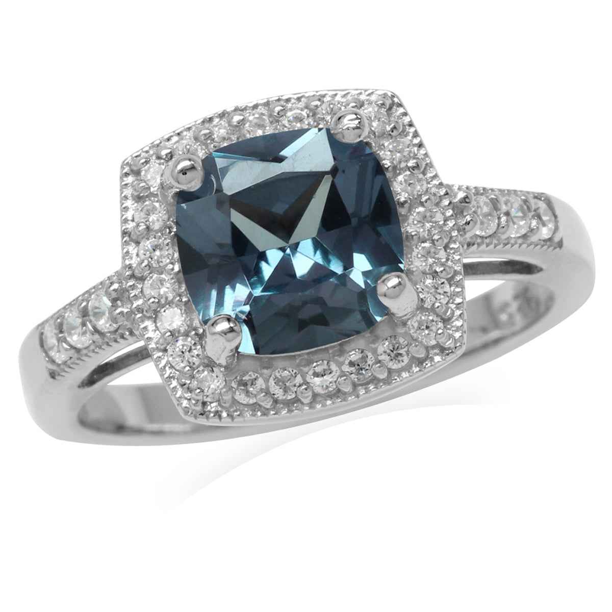 8mm Cushion Shape Created Color Change Alexandrite 925 Sterling Silver Halo Engagement Ring