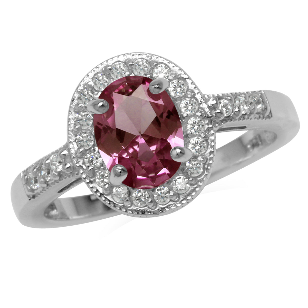 8x6MM Oval Shape Simulated Color Change Alexandrite 925 Sterling Silver Halo Engagement Ring