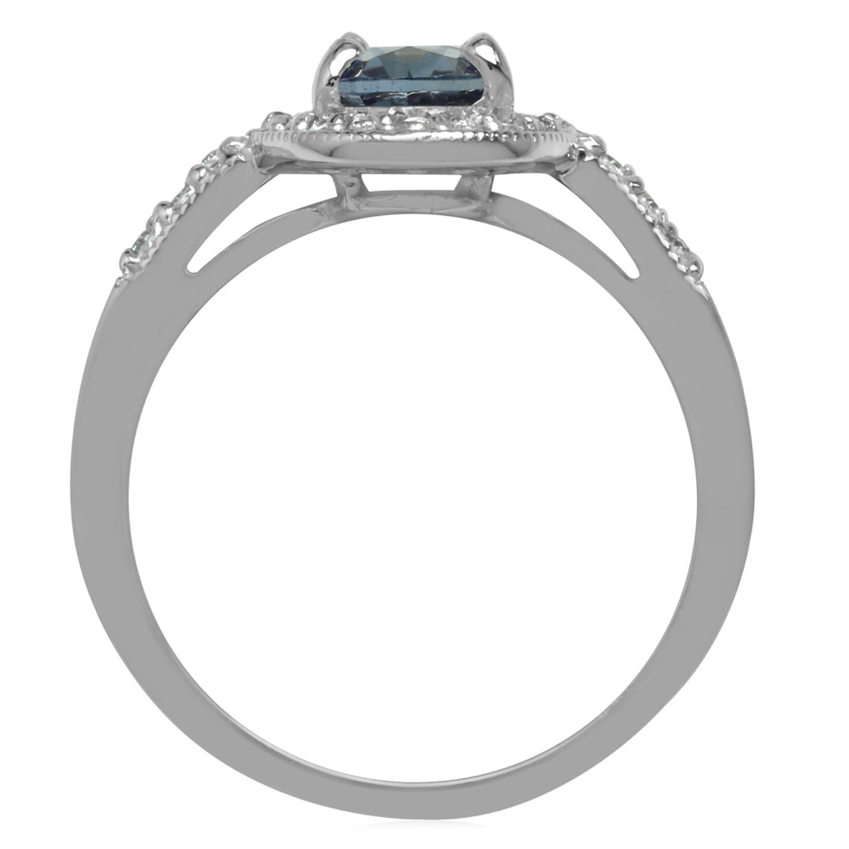 8x6MM Oval Shape Simulated Color Change Alexandrite 925 Sterling Silver Halo Engagement Ring
