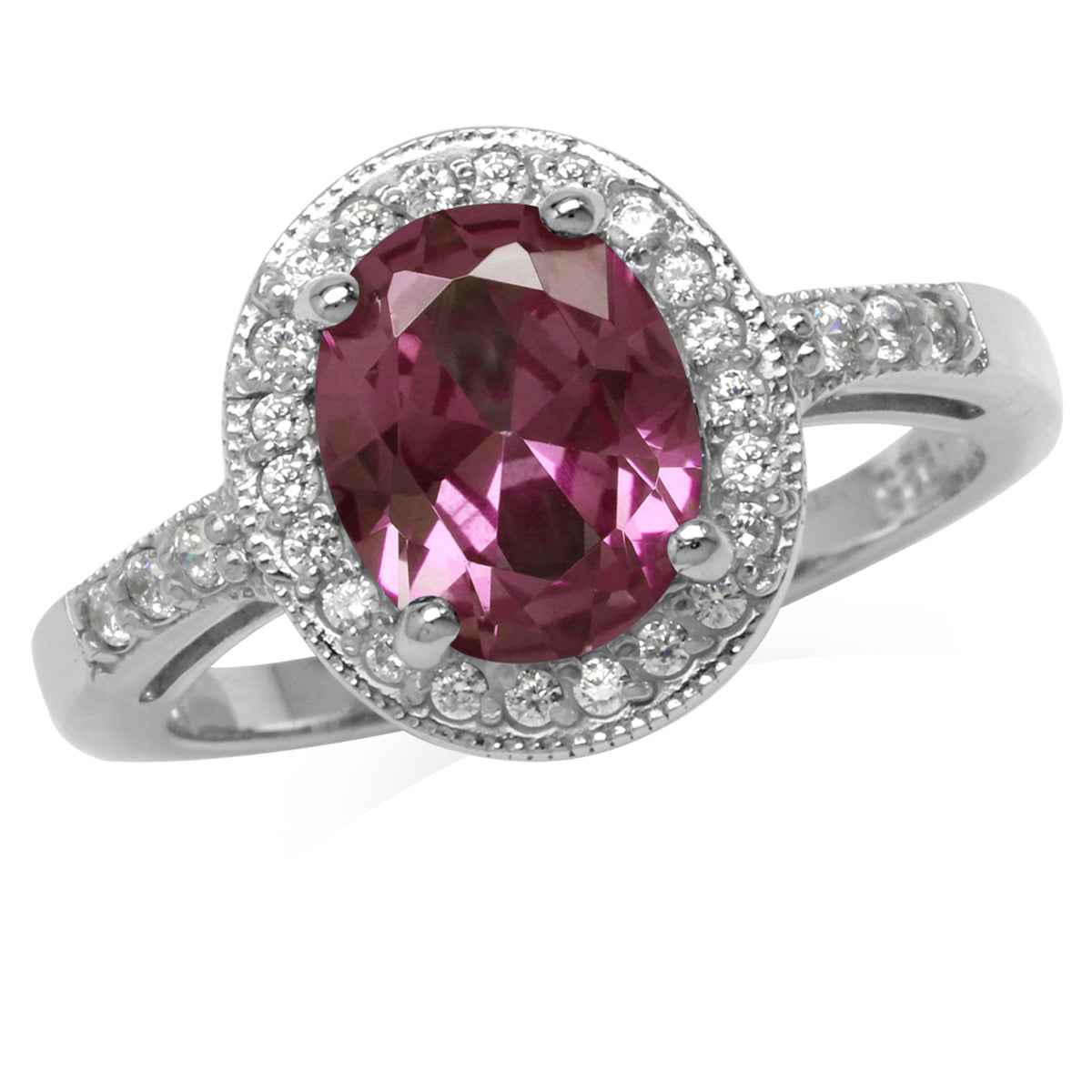 10x8MM Oval Shape Simulated Color Change Alexandrite 925 Sterling Silver Halo Engagement Ring