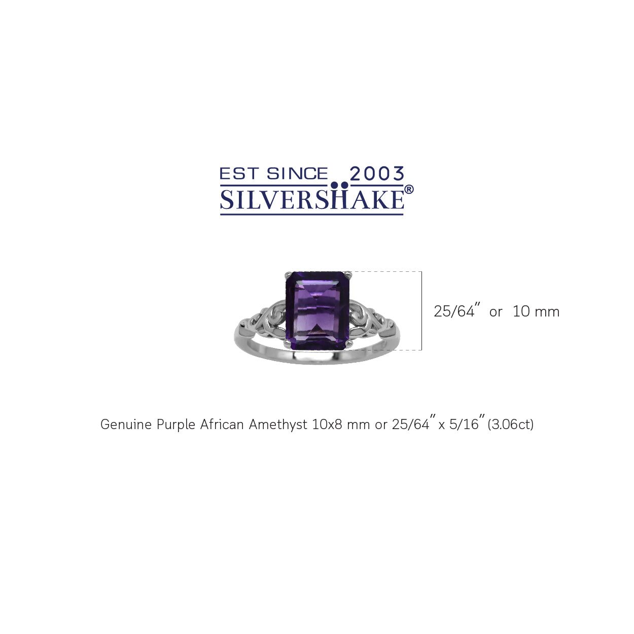 3.06ct. 10X8mm Octagon Natural African Amethyst 925 Sterling Silver Filigree Leaf Solitaire Ring Size 6 - Silvershake-store