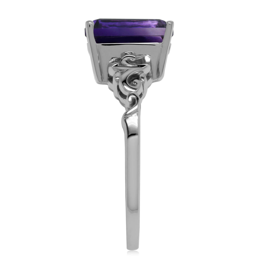 3.06ct. 10X8mm Octagon Natural African Amethyst 925 Sterling Silver Filigree Leaf Solitaire Ring Size 6 - Silvershake-store