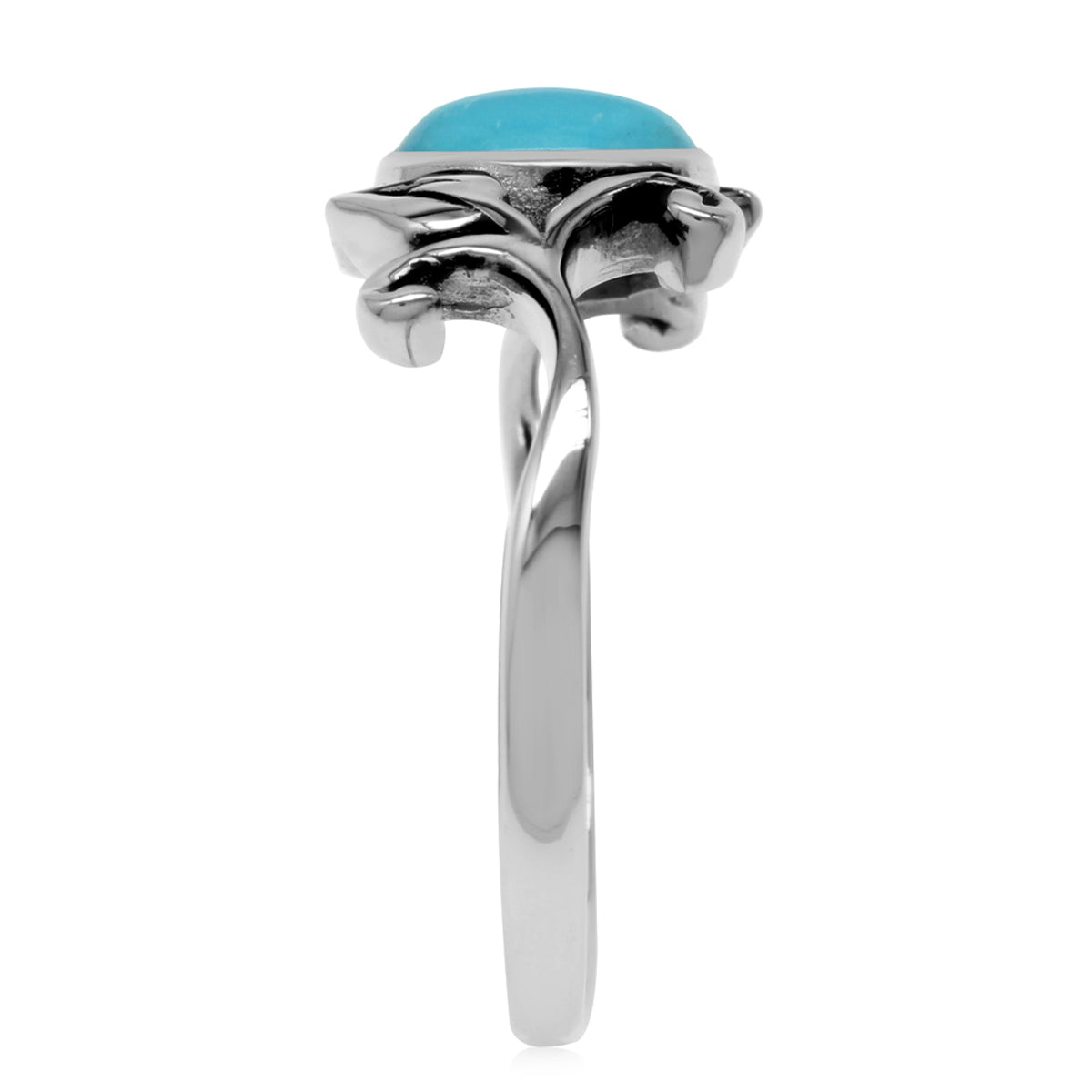8x6MM Genuine Oval Shape American Turquoise 925 Sterling Silver Leaf Vintage Inspired Ring