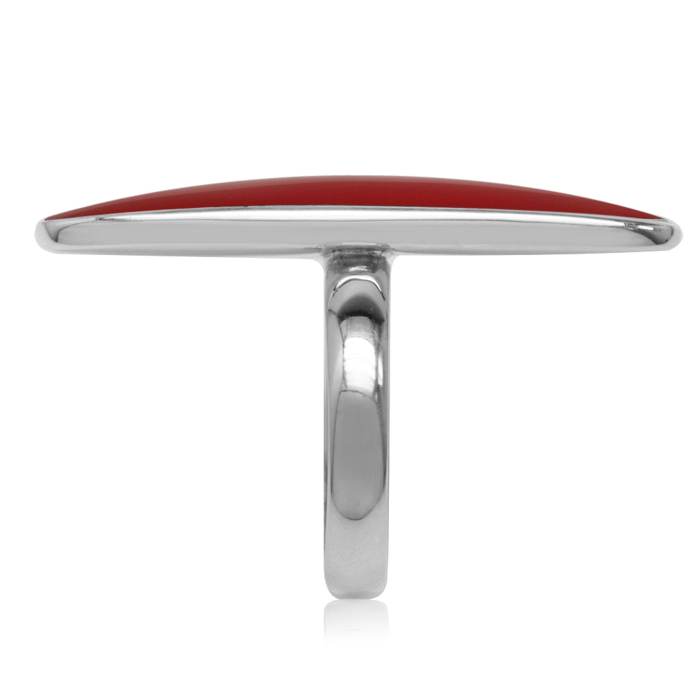 Long Created Red Coral Inlay White Gold Plated 925 Sterling Silver Ring - Silvershake-store