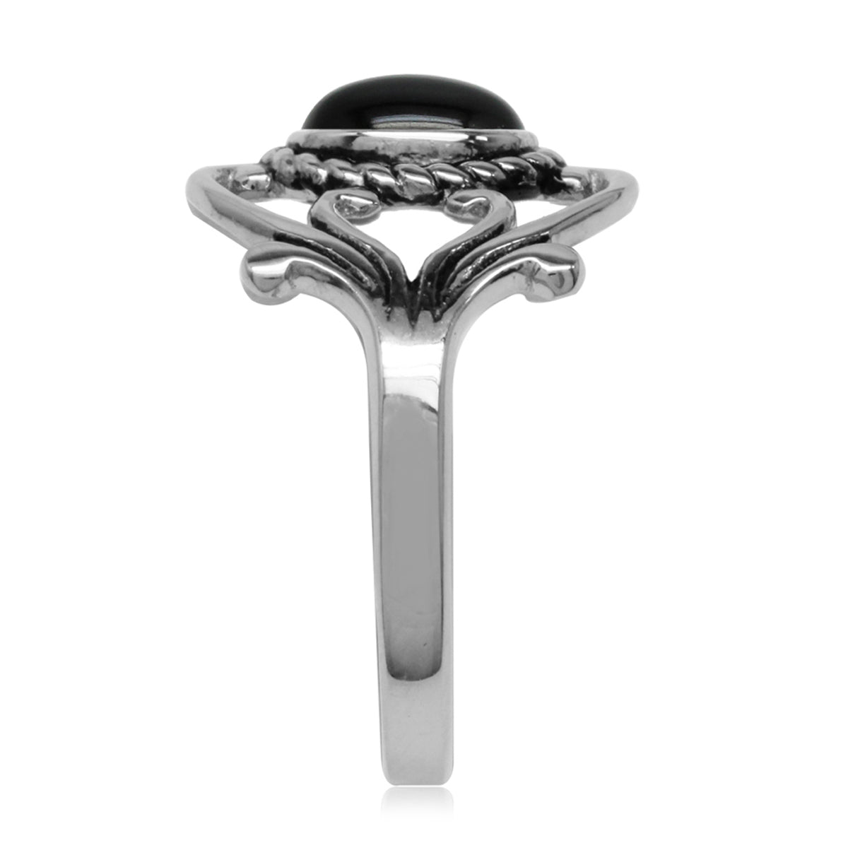 Genuine Black Onyx 925 Sterling Silver Victorian Style Rope Ring - Silvershake-store