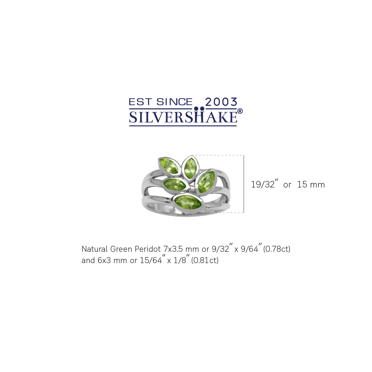 1.59ct. 5 Stone Natural Marquise Shape Peridot 925 Sterling Silver 3 Lines Leaf Ring - Silvershake-store