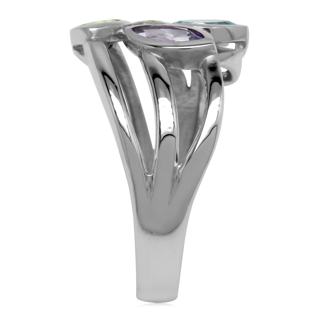 Natural Peridot Amethyst Citrine Rhodolite Garnet and Topaz 925 Sterling Silver 3 Lines Leaf Ring - Silvershake-store